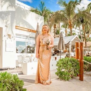 Lulus Strappy Sequin Blouson Gown